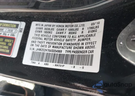 2010 Honda Insight Ex z USA, uszkodzony, nr VIN JHMZE2H76AS034969